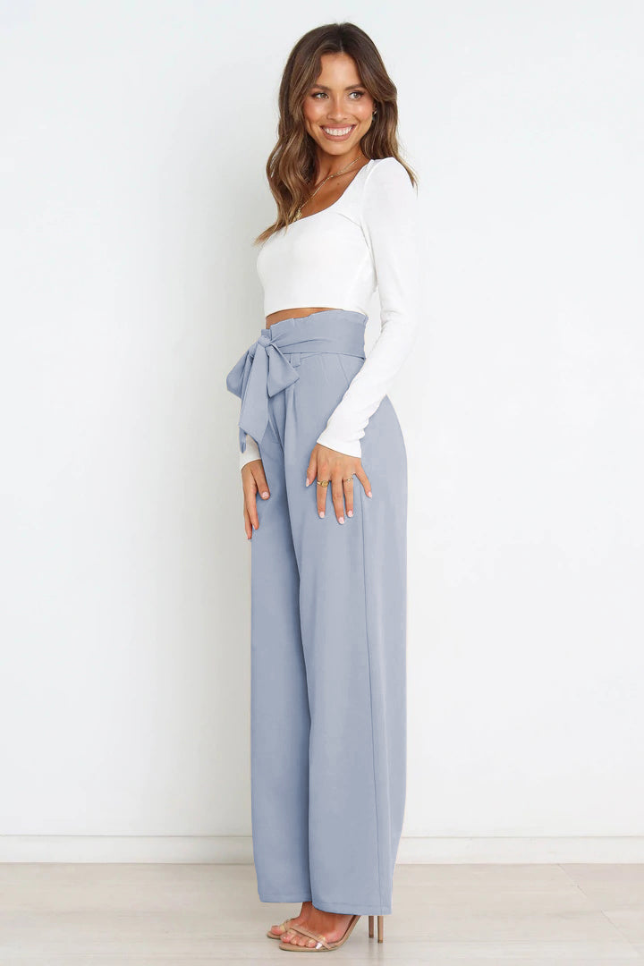 Tie Front Paperbag Wide Leg Pants