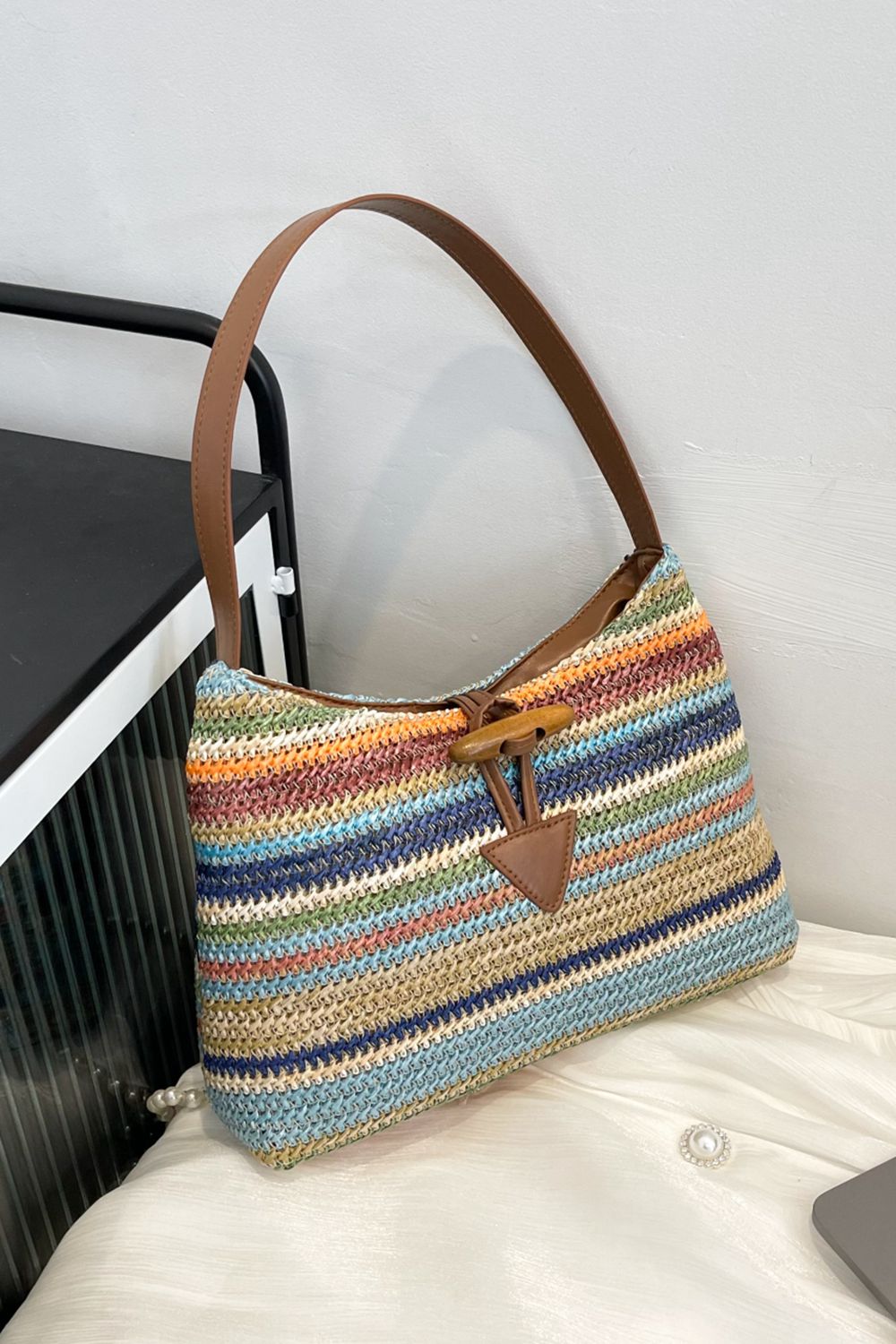 Multicolored Straw Shoulder Bag