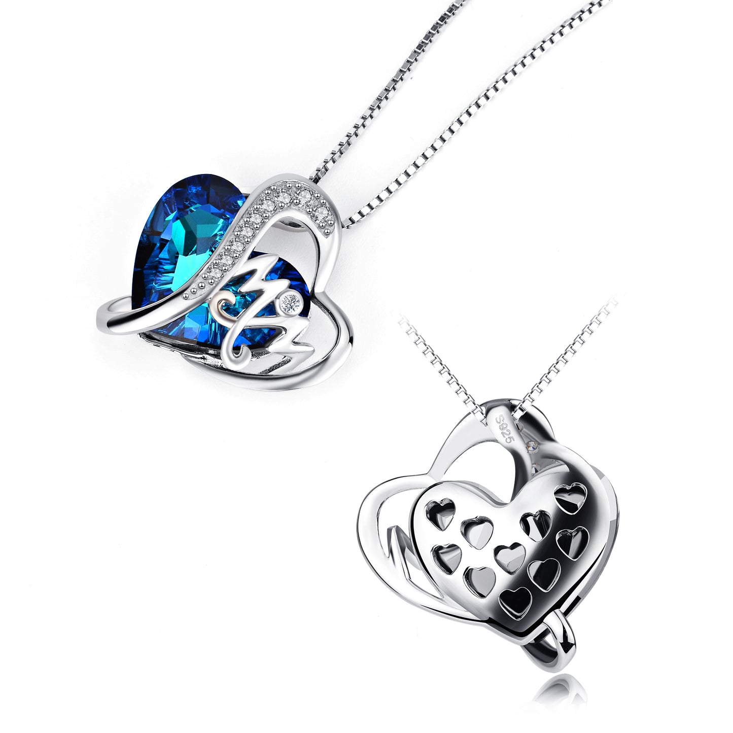 Mom Pendant Necklace Blue Heart Crystal Jewelry for Mom Grandma