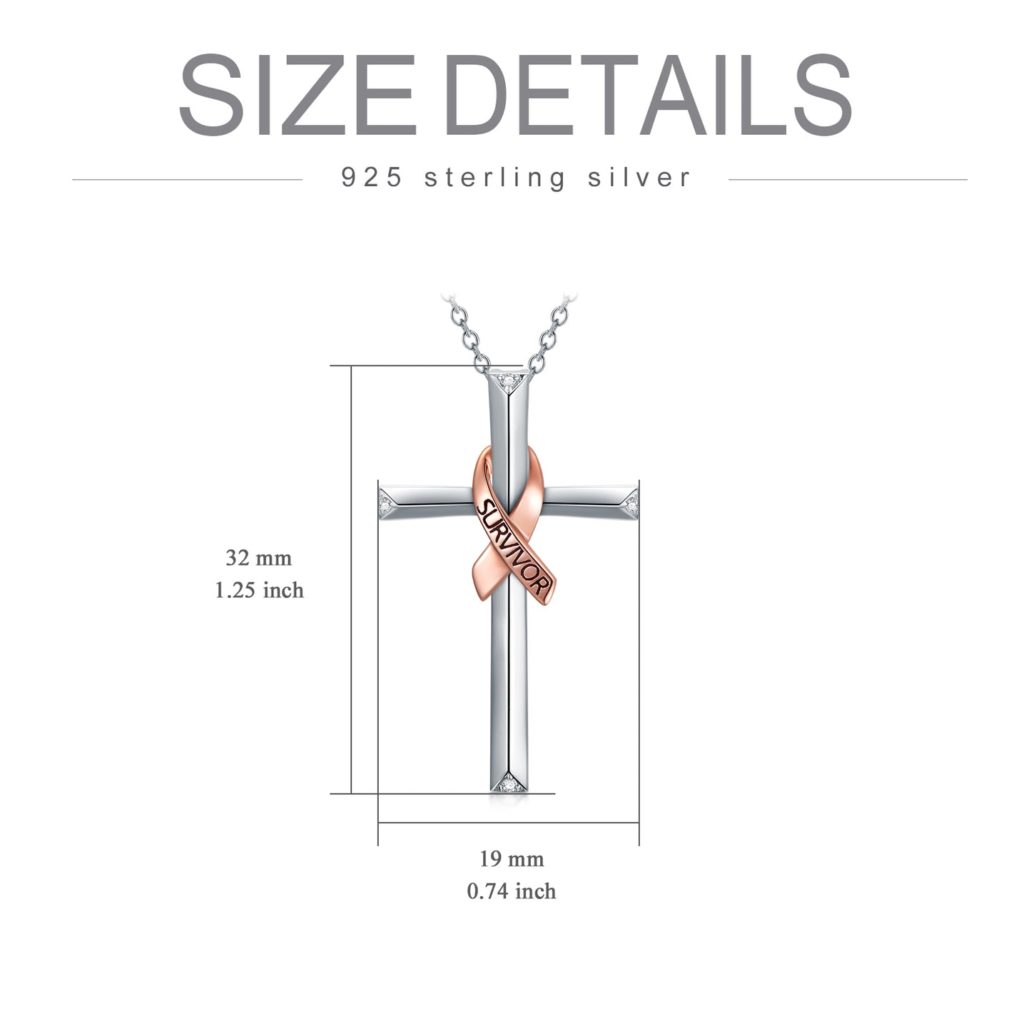 Breast Cancer Survivor Necklace  925 Sterling Silver Cross Pendant Necklace  Breast Cancer Survivor jewelry for Women