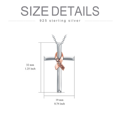 Breast Cancer Survivor Necklace  925 Sterling Silver Cross Pendant Necklace  Breast Cancer Survivor jewelry for Women