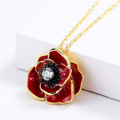 Fashion Red Epoxy Flower Pendant For Women