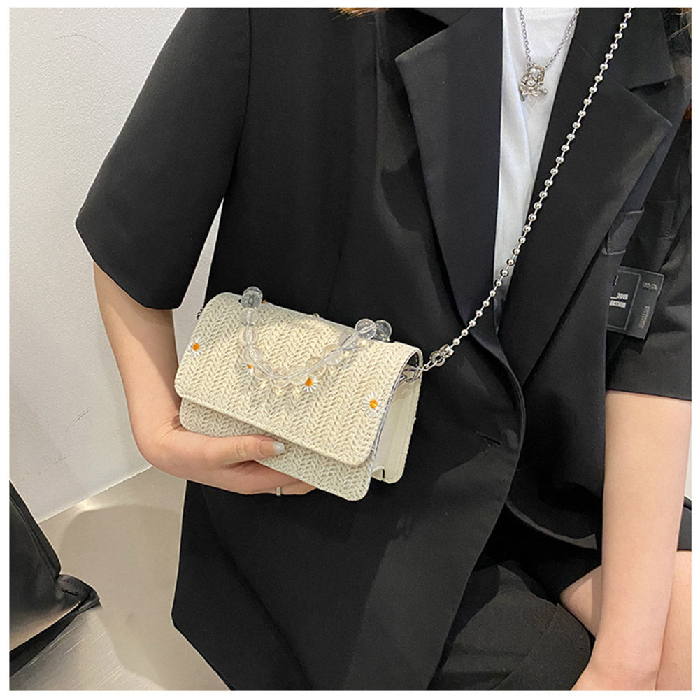 Summer Straw Bags For Women Small Square Female Shoulder Messenger Bags Handbags Purse Daisy Woven Chain Small Crossbody Bags