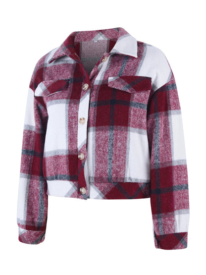 Women's fashion casual short plaid jacket