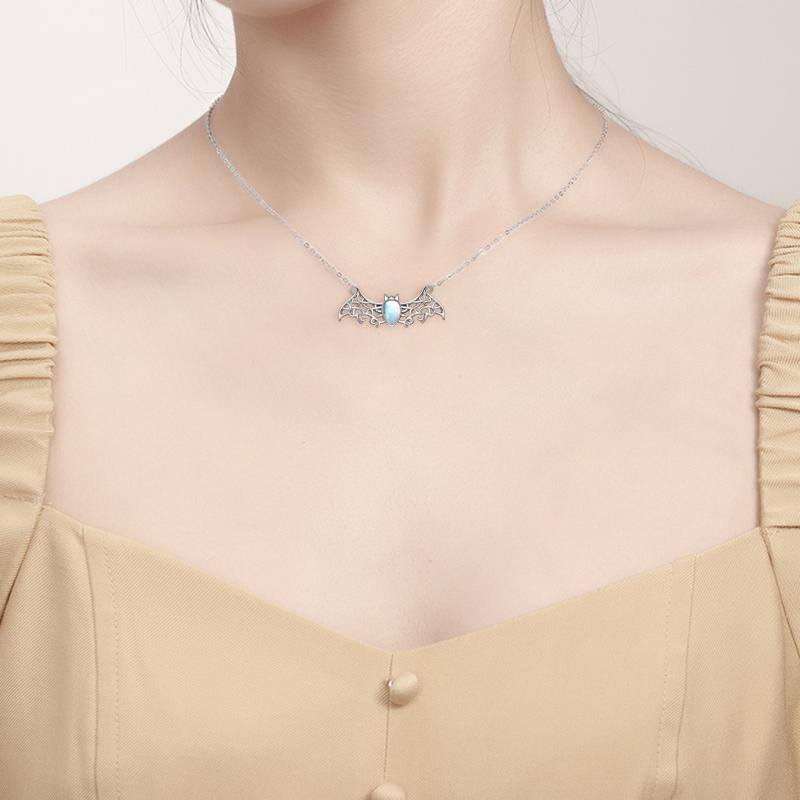 Moonstone Bat Necklace for Women S925 Sterling Silver Celtic Bat Pendant Irish Jewelry Halloween Christmas Gifts for Girls