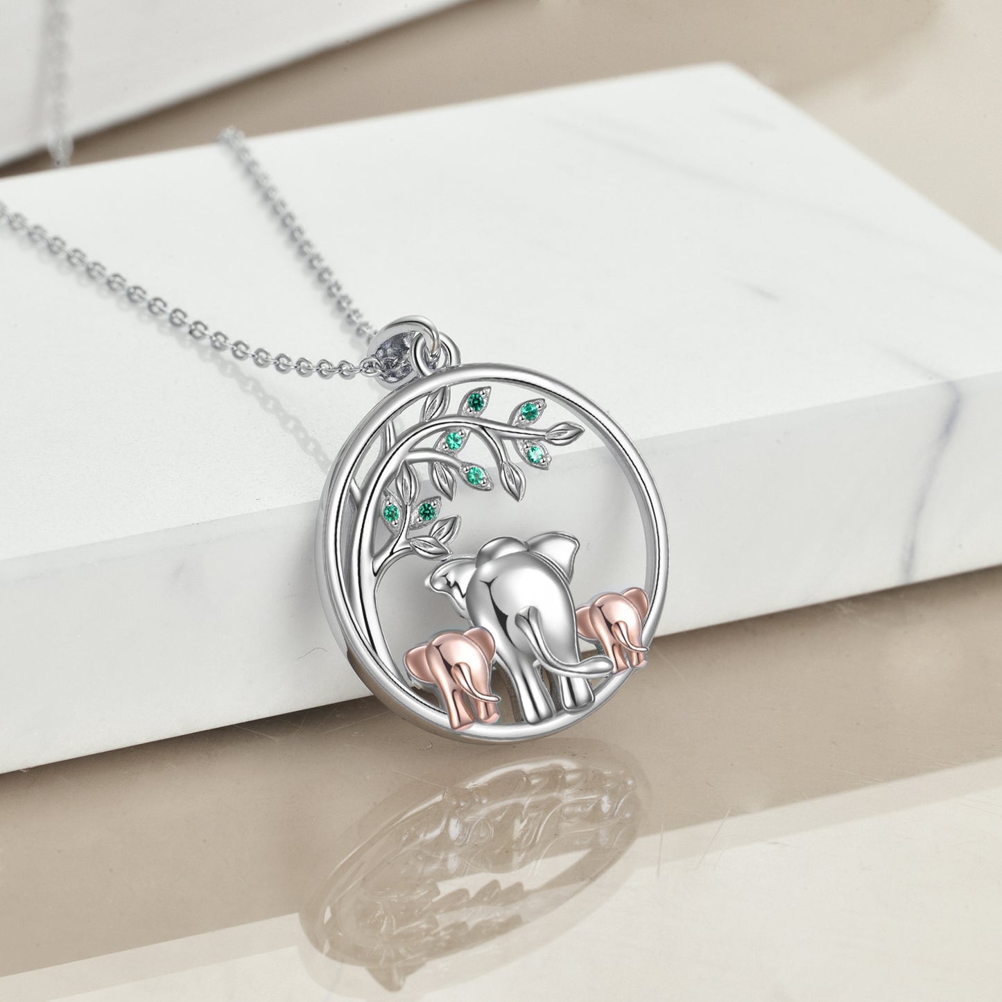 Sterling Silver Three Elephant Family Necklace Tree of Life Jewelry Gifts for Women