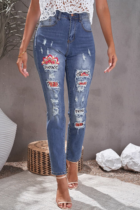 Leopard Patch Ankle-Length Jeans