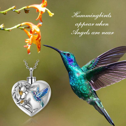 Hummingbird Flower Necklace 925 Sterling Silver Heart Keepsake Memorial Locket Holder Jewelry Gift