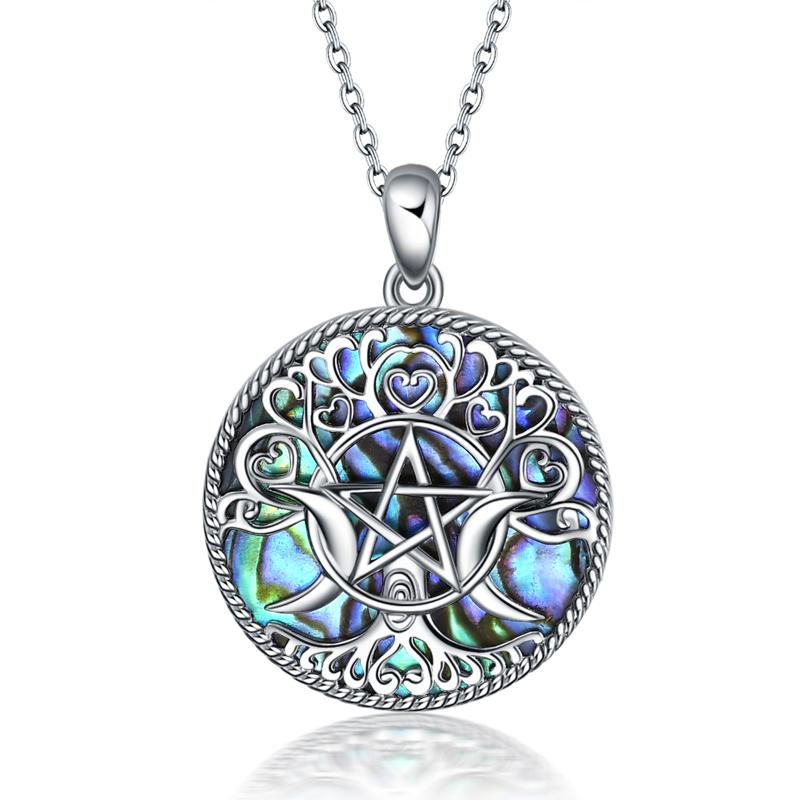 Sterling Silver Triple Moon Goddess Pentagram Pentacle Pendant necklace Pagan Wiccan Jewelry