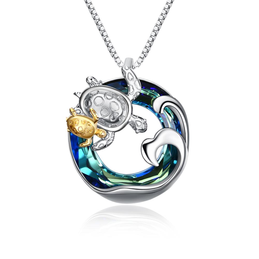 Sea Turtle Gifts for Mom and Daughter Sterling Silver Turtle Animal Necklace Women Jewelry with Crystal