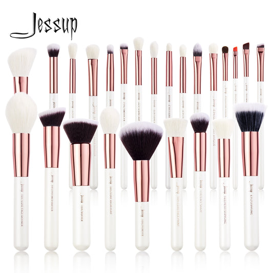 Jessup Professional Makeup brushes set ,6- 25pcs Makeup brush Natural Synthetic Foundation Powder Highlighter Pearl White T215