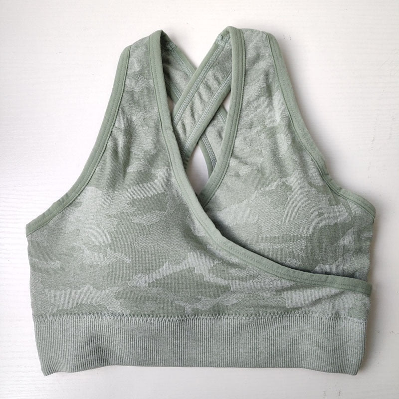 Nepoagym Women Camo Seamless Bra Seamless Sports Bra Padded Push Up Bra Sports Bra High Impact Women Yoga Top Sports Shirt