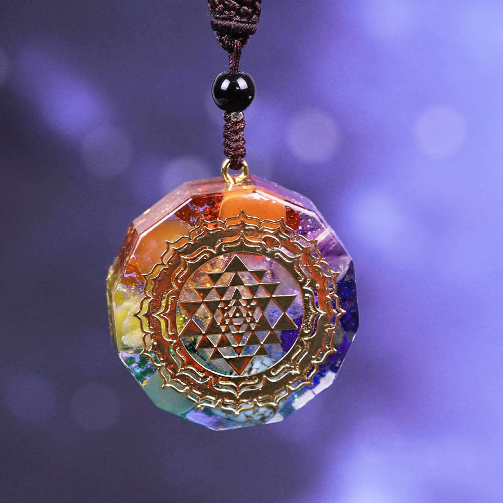 7 Chakra Energy Necklace Orgonite Pendant Sri Yantra Pendant Necklace Sacred Geometry Meditation Jewelry