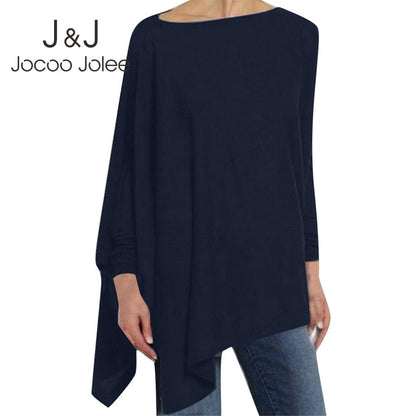 Jocoo Jolee Women Causal Long Sleeve Cotton Blouse Spring Loose Irregular Shirt Female Solid Sweatshirt Female Tops Pullover