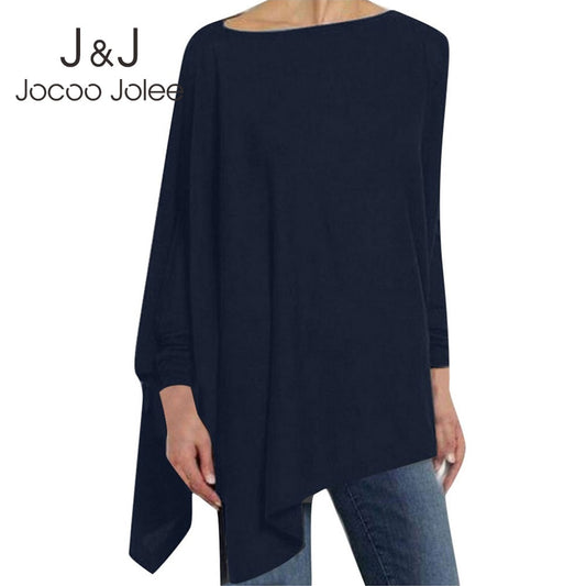 Jocoo Jolee Women Causal Long Sleeve Cotton Blouse Spring Loose Irregular Shirt Female Solid Sweatshirt Female Tops Pullover