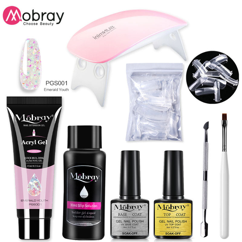 Mobray Poy UV Gel With UV LED Lamp Manicure Set Poly Nail Gel Polish Kit Nail Art Tools For Manicure Need Base Top Coat Nail Kit