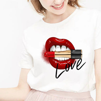 Camiseta Female T-shirt Lip Lipstick Tops Tee Women's Summer T Shirt Shirt