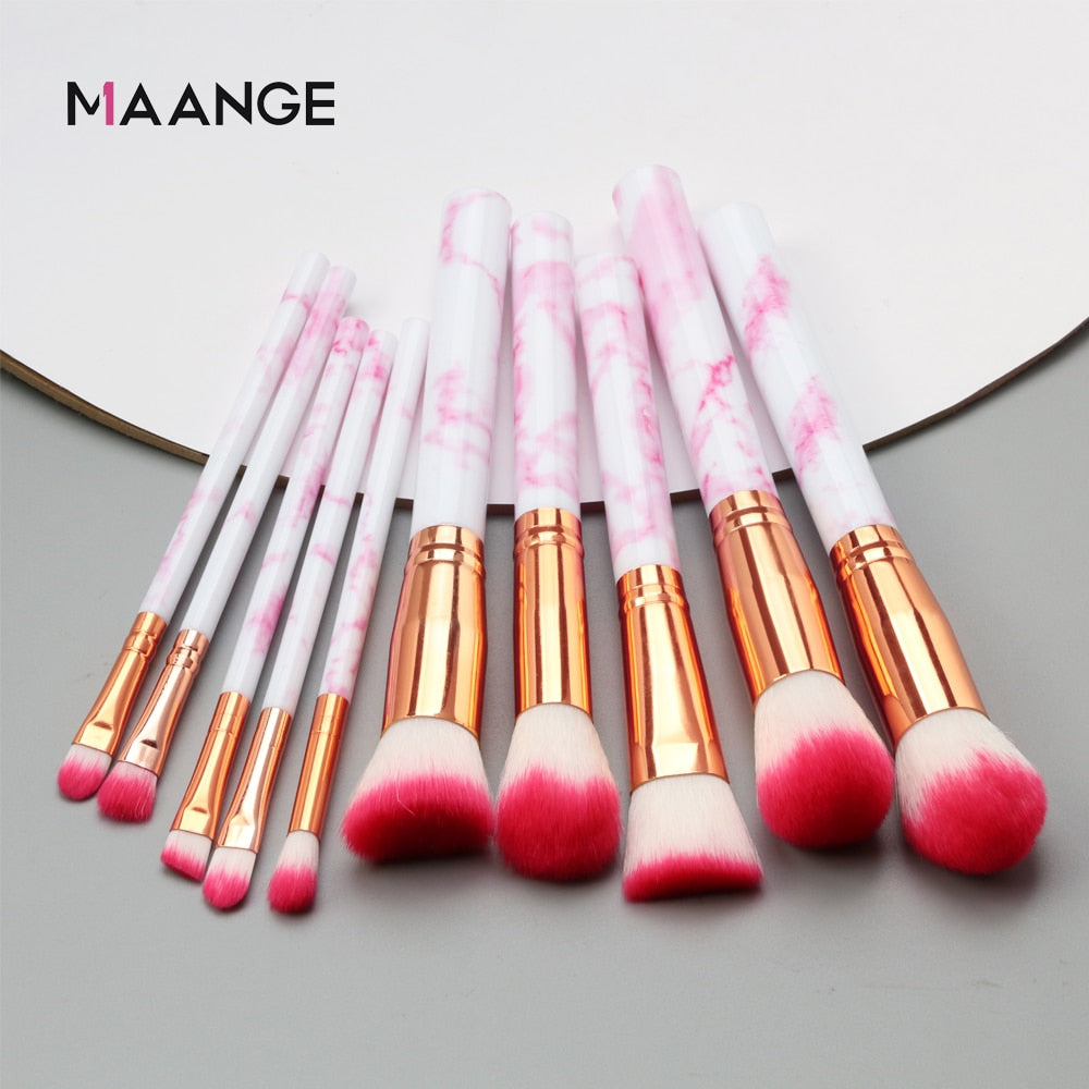 MAANGE 10Pcs Professional Makeup Brush Set Tools Powder Foundation Eyeshadow Lip Eyeliner Blush Marble Face Makeup Brushes