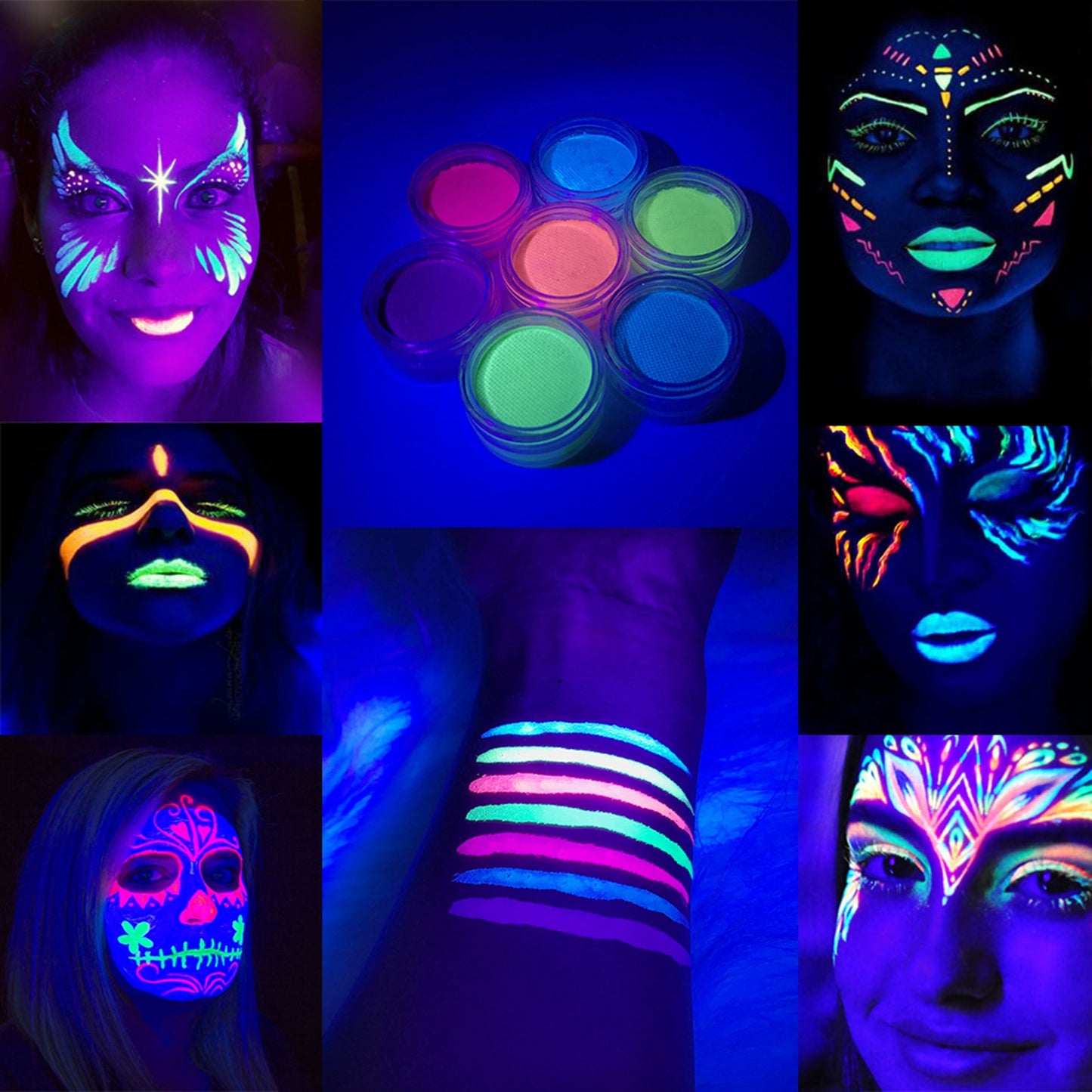 Neon Cake Water Activated Eyeliner Set Rainbow Color Aqua UV Glow Blacklight Body Face Paint Coloured Eye Liner Cream Makeup