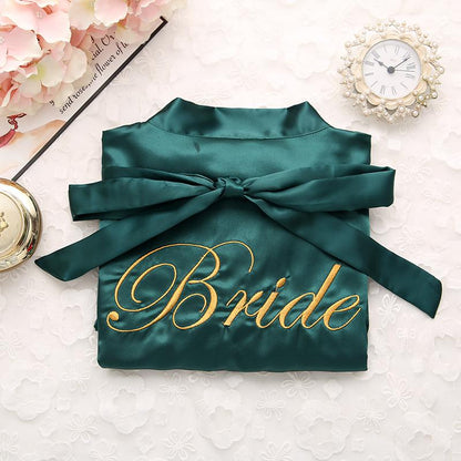 Bride Bridesmaid Wedding Robe Embroidery Kimono Bathrobe Gown Nightgown Casual Satin Short Women Sexy Nightwear Sleepwear