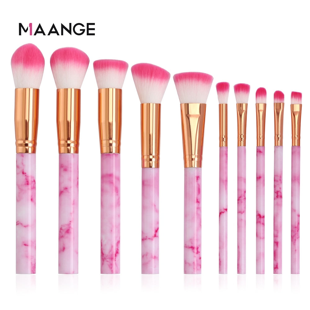 MAANGE 10Pcs Professional Makeup Brush Set Tools Powder Foundation Eyeshadow Lip Eyeliner Blush Marble Face Makeup Brushes