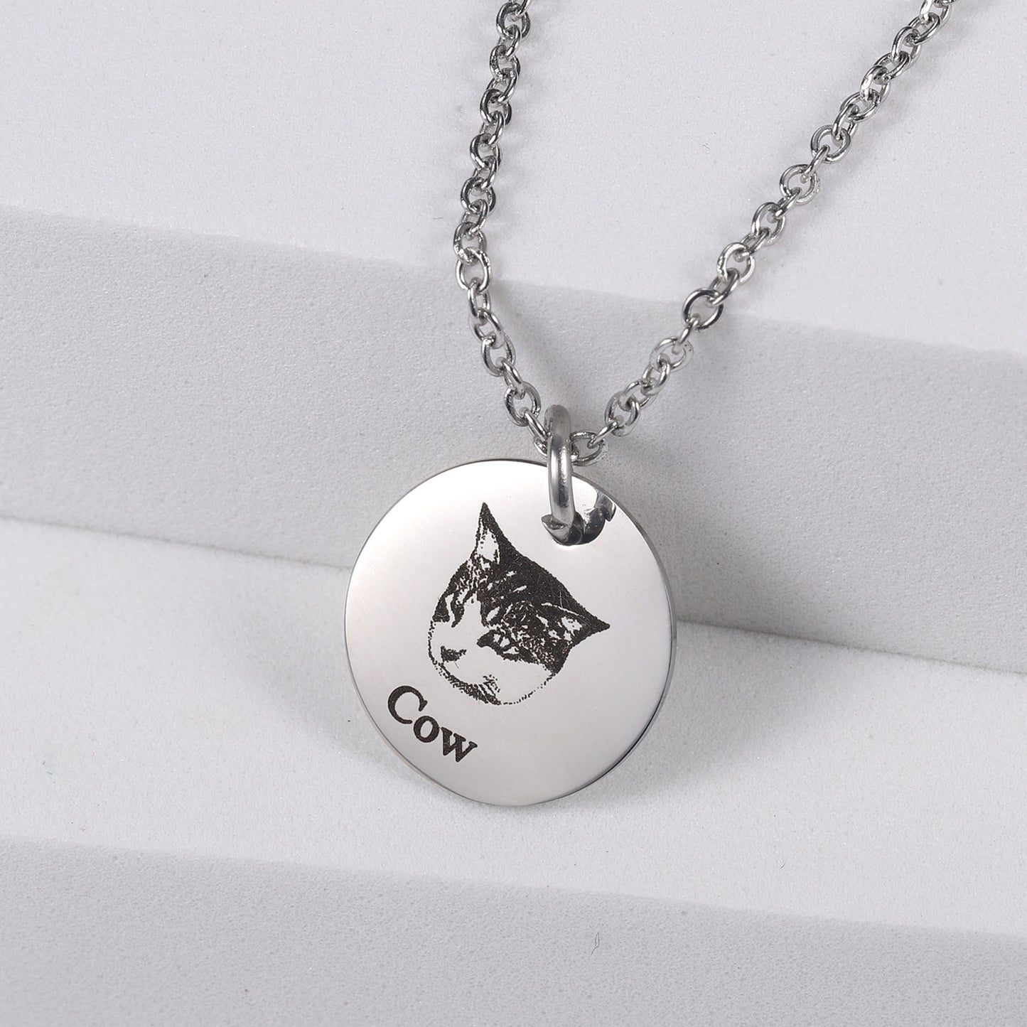 Personalized Pet Photo Disc Necklace For Women Tiny Cat/Dog Name Pendant Necklaces Custom Animal 316L Stainless Steel Jewelry