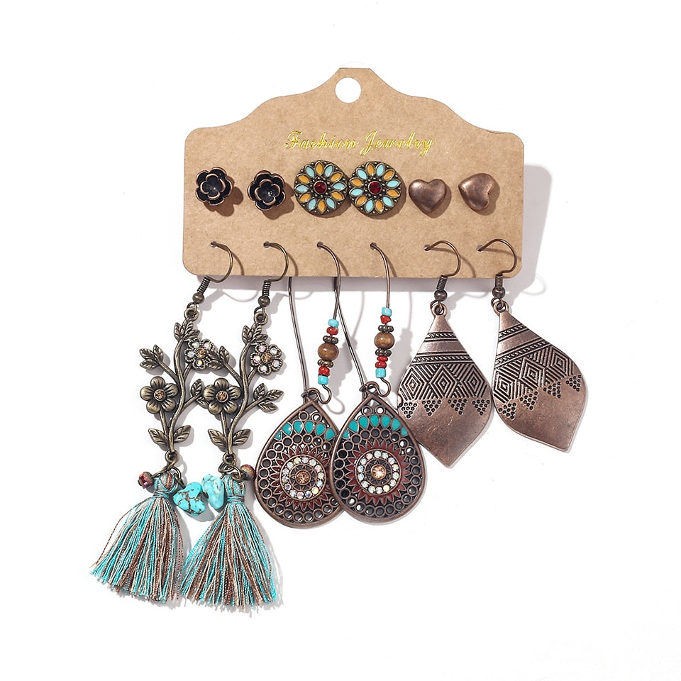 Sundry Fashion Bundles of Women's Vintage Boho Earrings Dangler Eardrop Jewelry Accessories Sets