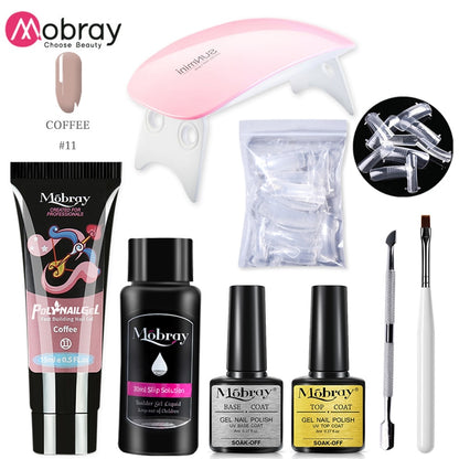 Mobray Poy UV Gel With UV LED Lamp Manicure Set Poly Nail Gel Polish Kit Nail Art Tools For Manicure Need Base Top Coat Nail Kit