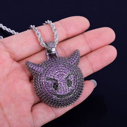 Purple Color Demon Evil Expression Necklace &amp; Pendant Bling Zircon Fashion Hip Hop Rock Street Jewelry