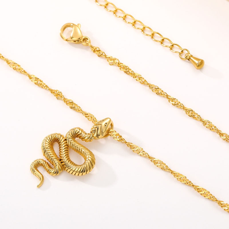 Goth Snake Pendant Necklace For Women Stainless Steel Gold Color Necklaces 2022 Trend Aesthetic Jewelry choker collares mujer