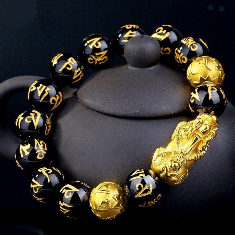 2PCS Obsidian Stone Beads Bracelet Pixiu Bracelet Black Wealth Bracelet Feng shui Bracelets Luck Bracelet for Women Men 2022