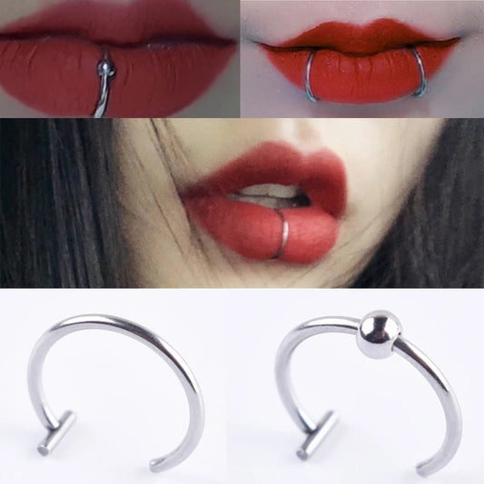 New Punk 8/10mm Titanium Steel Lip Rings Cuff Clip on Fake Labret Piercing Ear Nose Hoops Unisex Women Septum Body Jewelry