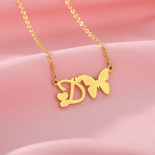 A-Z initial letter necklace pendant Lovely butterfly heart NecklaceChoker necklace Charm Jewelry Men Handmade Accessoires