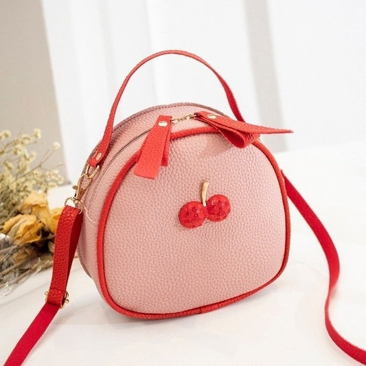 New Ladies Lychee Pattern Hit Color Cherry Small Backpack Simple Cherry Messenger Shoulder Bag Mini Handbag