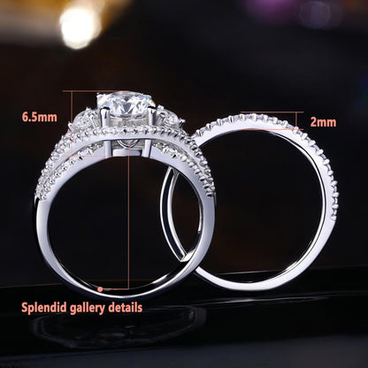 Newshe 2 Pcs Engagement Ring Sets 6*6mm Brilliant Round Cut AAAAA CZ 925 Sterling Silver Fine Jewelry for Women