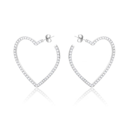 Bling Heart Hoop Earrings For Women Stainless Steel Cubic Zircon Female Large Heart Earring Party Jewelry Accessories Gift