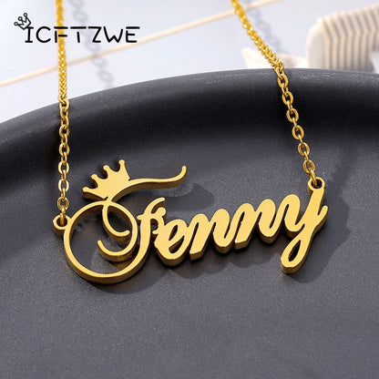 Custom Name Necklace For Women With Crown Personalized Stainless Steel Nameplate Choker Necklaces Birthday Jewelry Gift