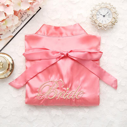 Bride Bridesmaid Wedding Robe Embroidery Kimono Bathrobe Gown Nightgown Casual Satin Short Women Sexy Nightwear Sleepwear