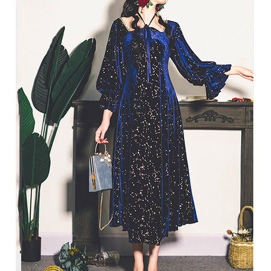 Vintage Party Dress Women Evening French Elegant Retro Dress Female Casual Long Sleeve Flroal Midi Dress Korean 2020 Autumn Chic