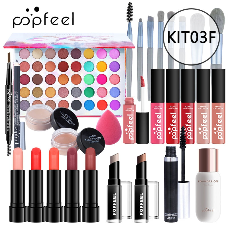 POPFEEL All In One Makeup Kit(Eyeshadow, LiGloss,Lipstick,Brushes,Eyebrow,Concealer)Beauty Cosmetic Bag