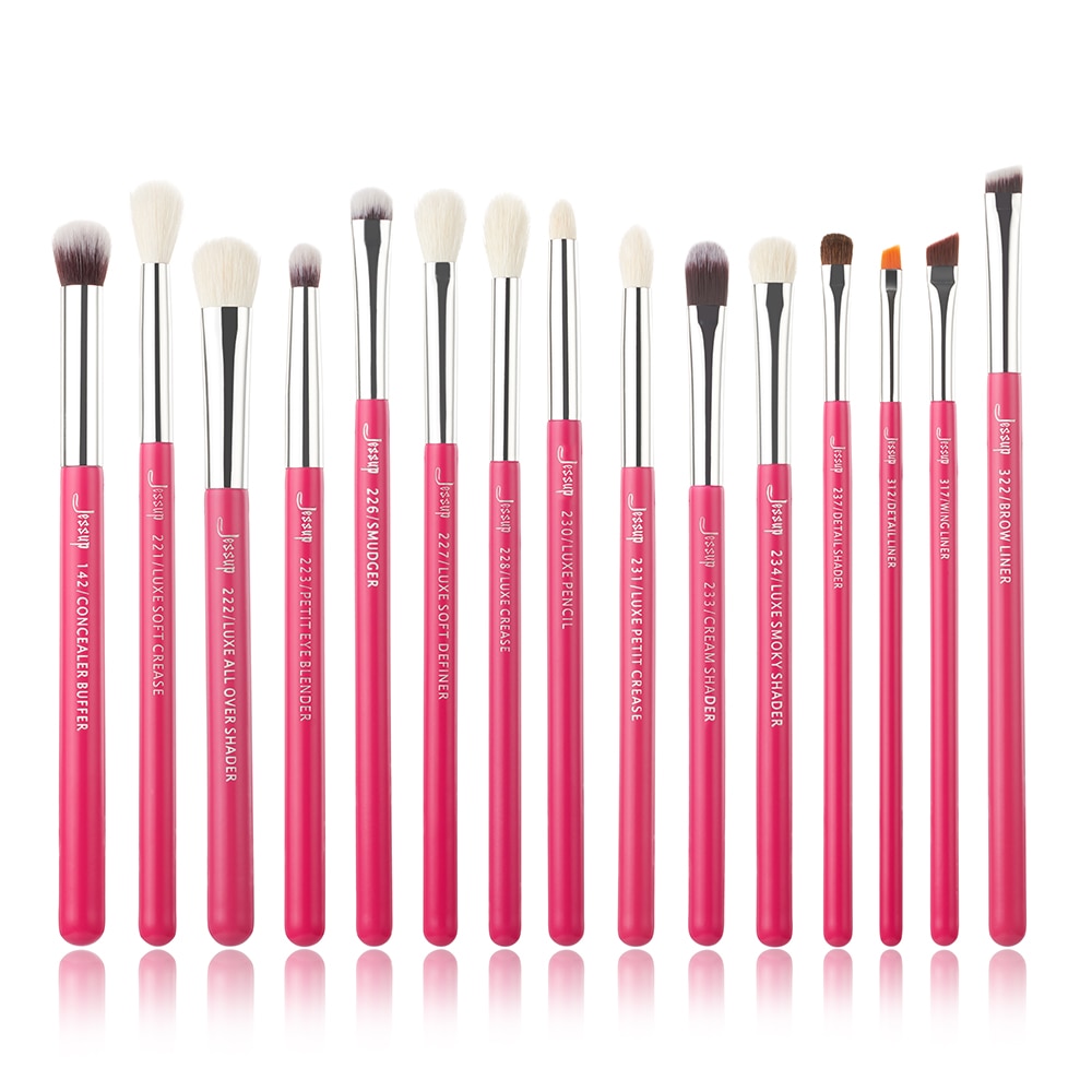 Jessup Makeup Brushes Set 15pcs professional Make up Brush Eyeliner Shader Natural-synthetic Rose-carmin/Silver