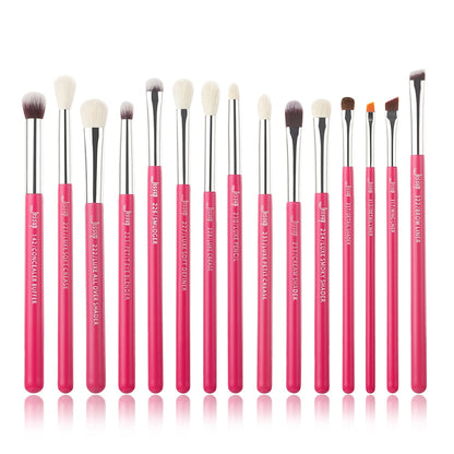 Jessup Makeup Brushes Set 15pcs professional Make up Brush Eyeliner Shader Natural-synthetic Rose-carmin/Silver