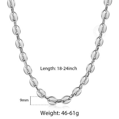 Coffee Beans Link Chain 7/9/11MM Necklace Gold Color Silver Color Stainless Steel Men Women Geometric Rope  Jewelry Wholesale