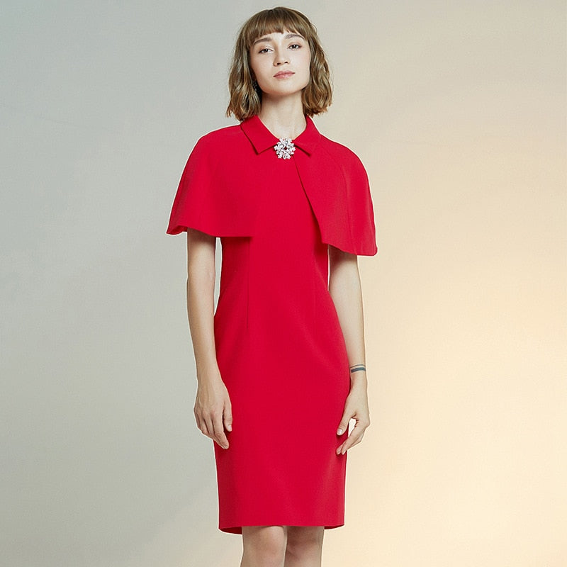 Cape slim dress short sleeve red Dress female sheath dresses