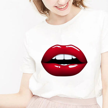 Camiseta Female T-shirt Lip Lipstick Tops Tee Women's Summer T Shirt Shirt