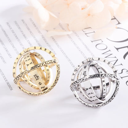 Astronomy Ball Rings Openable Rotate Sphere Cosmic Planet letter Ring Women Fashion Jewelry 7-12 Size