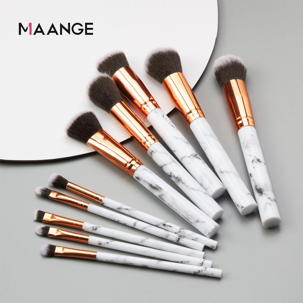 MAANGE 10Pcs Professional Makeup Brush Set Tools Powder Foundation Eyeshadow Lip Eyeliner Blush Marble Face Makeup Brushes