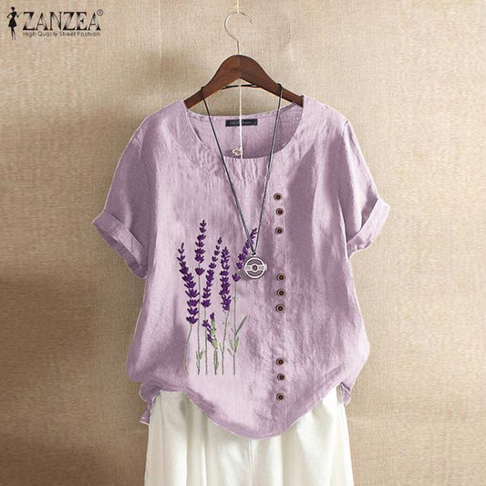 Summer Embroidery Tops Kaftan Women's Blouse 2022 ZANZEA Short Sleeve Tee Shirts Female O Neck Blusas  Casual Tunic