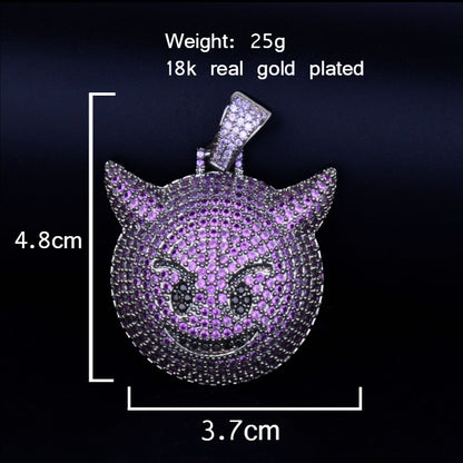 Purple Color Demon Evil Expression Necklace &amp; Pendant Bling Zircon Fashion Hip Hop Rock Street Jewelry