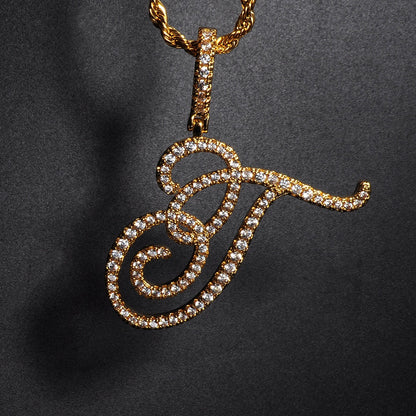 D&Z New A-Z Cursive Letters Name Pendant &Necklace Iced Out Cubic Zircon Gold Silver Color Charm Hip Hop Jewelry